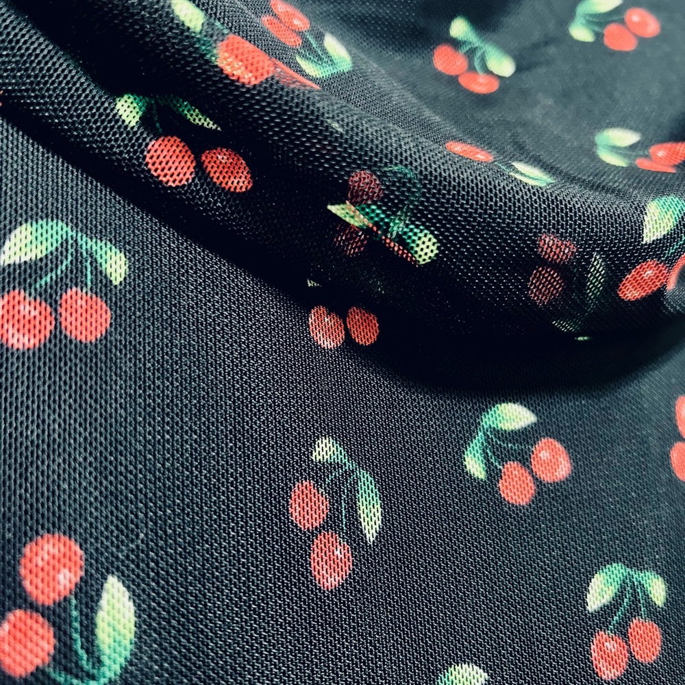 Like New Chic Black Dress with Cherry Print - Picture 3 of 6